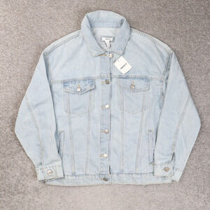 Womens Forever 21 Large Blue Long Sleeve Light Wash Denim Full Button Jacket